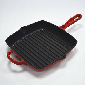 28cm Enamel Coating Cast Iron square Shape <strong>Grill</strong> Frying <strong>Pan</strong> with Dual Handles - Product Image 2