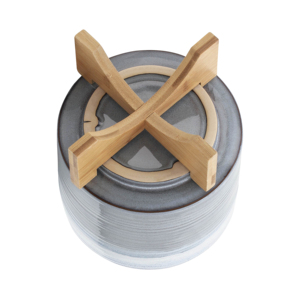 Vaso in ceramica con supporto in legno, moderno vaso in gres per piante da interno ed esterno, vaso rotondo per fiori, decorazione per la casa - Product Image 5