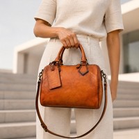 Sac Boston Rétro en Cuir Pleine Fleur Véritable Imperméable à Bandoulière Unique, Style Vintage, Vente Directe Usine, pour Femme