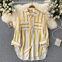 Vente en Gros de Nouveaux Vêtements Grandes Tailles Femme, Blouse Rayée Manteau Style Coréen Décontracté Ample pour Femmes