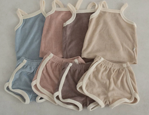 Ensemble de vêtements d'été pour petite fille, 2 pièces, débardeur et <span class=keywords><strong>short</strong></span>, bretelles spaghetti, veste en coton éponge, ensemble de vêtements pour filles - Product Image 1