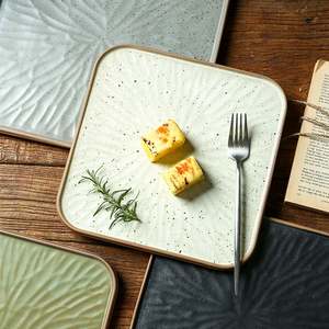 สโตนแวร์สไตล์วินเทจแบบชนบทจานสี่เหลี่ยมทาสีใต้เคลือบสเต็กและติ่มซำสำหรับร้านอาหาร - Product Image 4