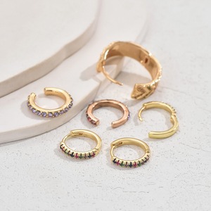Fashion <b>Cuff</b> <b>Earrings</b> Geometric Design Colorful Zircon Inlay Party Wear Stainless Steel <b>Ear</b> Clips - Product Image 2