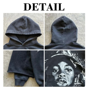 Sweat-shirts à capuche surdimensionnés pour hommes, style streetwear, vintage, effet usé, lavage à l'acide, impression sérigraphique, qualité supérieure, personnalisables OEM - Product Image 4