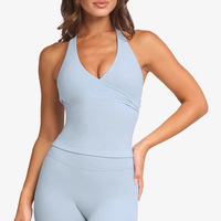 Tops activos de entrenamiento sin costuras transpirables a la moda para mujer Top de Primavera de talla grande PDS incorporado con cuello Halter de compresión