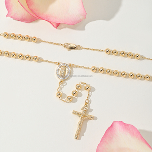 Collana con Pendente Religioso di Guadalupe a Forma di Y, San Benedetto, San Giuda, Vergine Maria, Collana <span class=keywords><strong>Rosario</strong></span> con Croce Placcata Oro 14k - Product Image 5