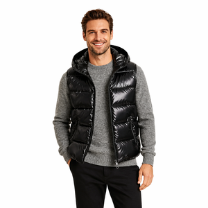 AQTQ Custom Unisex <strong>Woman</strong> Cropped Shiny Puffy <strong>Gilet</strong> Hoodie Quilted Winter Glossy Outwear Men Hooded Puffer Vest <strong>with</strong> <strong>Hood</strong> - Product Image 3