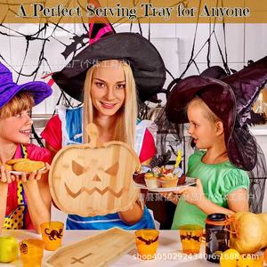 Wooden Halloween Pumpkin <b>Tray</b> Solid Wood Serving Plate For Party <b>Snack</b> Fruit Cheese Board - Product Image 3