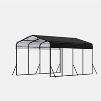 Abri de voiture en métal 12x20 pieds, garage avec structure de cadre améliorée, toit en acier galvanisé et base renforcée