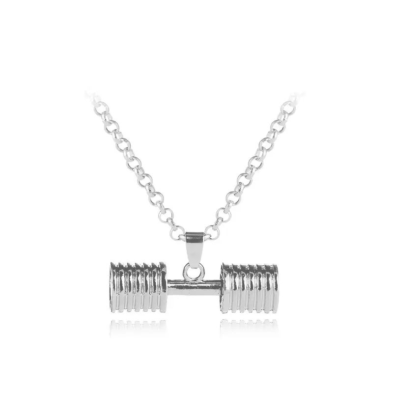 Fitness Alloy Fashion Dumbbell Pendant Necklace