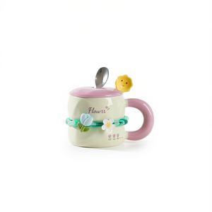 Regalo de Regreso a Clases para Niñas - Taza de Cerámica con Diseño de Tulipán, Tapa con Cuchara, Diseño de Lujo, Color Personalizable, Capacidad Ecológica - Product Image 1