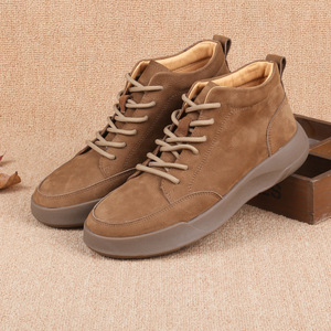Bottes Martin pour hommes, à bout rond, en cuir véritable, à lacets, semelle extérieure en caoutchouc, confortables, style automne - Product Image 1