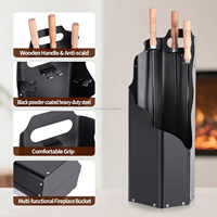 Ensemble de 4 outils pour foyer en acier au carbone noir, accessoires pour foyer, porte-outils avec poignées, outils pour la décoration du foyer intérieur