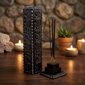 Porte-encens en pierre sculptée à la main, style Art Déco, 2 pièces, avec support pour bâtonnets et brûleur, pour anniversaire, maison, méditation, décoration de temple - Product Image 3