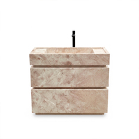 Lavabo rectangulaire moderne en marbre rose Cammy Stone sur piédestal, personnalisable pour appartements, hôtels, villas de luxe