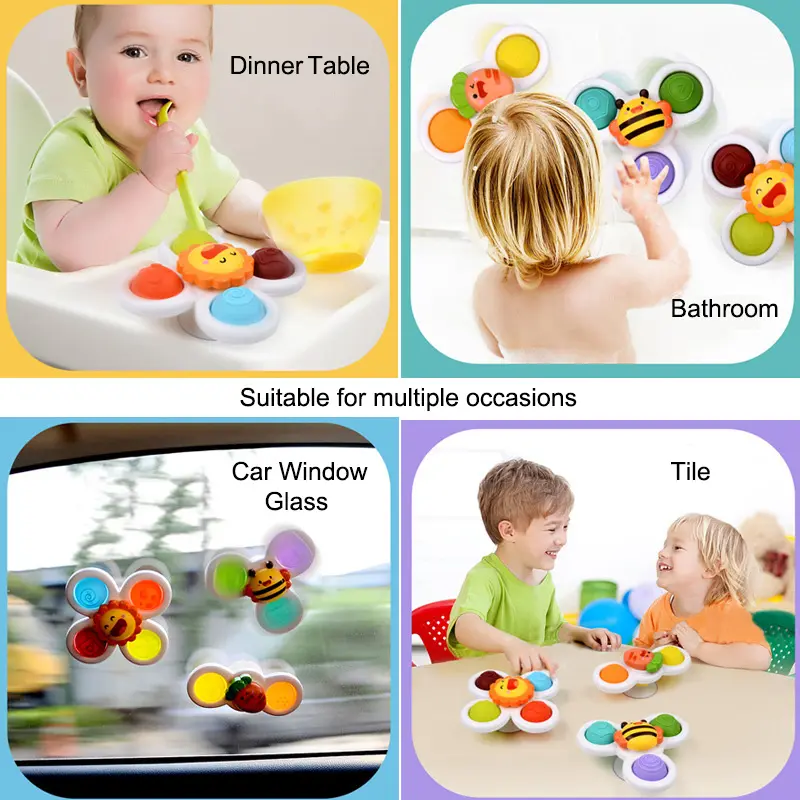 Baby Fidget Spinner New 3Pcs Suction Cup Montessori Toy Windmill Spinner Pop It Toys Baby Fidget Spinner For Bathroom