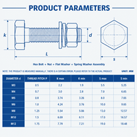 Set baut dan mur baja tahan karat A2-70 304 DIN 933 dengan permukaan polos, termasuk baut kepala segi enam, ring datar, dan koleksi mur.