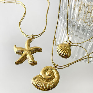 สร้อยคอจี้แฟชั่นฮาวายฤดูร้อน สร้อยคอเปลือกหอยเคลือบทอง 14k 18k PVD  ทำจากสแตนเลสสตีล 316L สำหรับผู้หญิง - Product Image 3