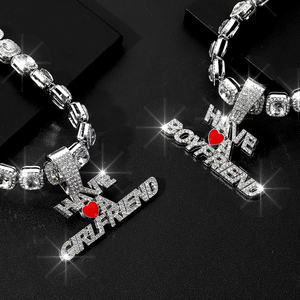 Iced Out Square Diamond Cadena cubana con aleación y Full Bling Rhinestone <span class=keywords><strong>Novio</strong></span> Novia Colgante Gargantilla Collar - Product Image 1