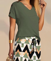 Ensemble deux pièces pour femmes, costume d'été, t-shirt boutonné à col en v et short décontracté à cordon de serrage, tenues féminines, nouvelle collection