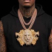 Colgante de León de Plata de Ley 925 con Moissanita y Pavé Completo, Colgante de Animal 3D de Lujo, Colgante Hip Hop Personalizado para Hombre, en Tendencia