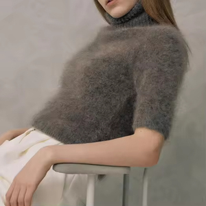 <span class=keywords><strong>Pull</strong></span> en maille court à <span class=keywords><strong>col</strong></span> <span class=keywords><strong>roulé</strong></span> pour <span class=keywords><strong>femme</strong></span> avec logo personnalisé, en mohair duveteux et tendance - Product Image 3