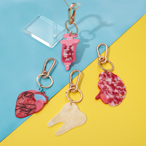 Keychain tùy chỉnh Retro Acetate tim răng ống tiêm cơ quan y tế Keychain quyến rũ phong cách sáng tạo túi Mặt dây chuyền - Product Image 2
