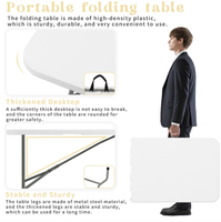 Table de camping pliable légère de 6 pieds, table à manger portable avec pieds en acier et poignée de transport pour pique-nique, fête, mariage, événements