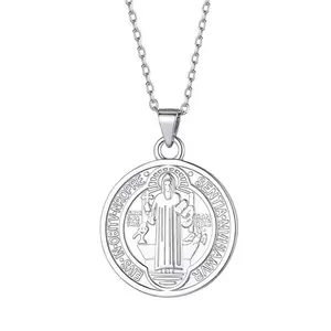 Stainless Steel Cross Medal Versatile Double Sides Pattern Men's St Benedict Necklace