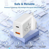 Chargeur mural Type-C 45W PD 3.0 avec prise UK et matériau ignifuge pour téléphone portable, écouteurs et ordinateur portable