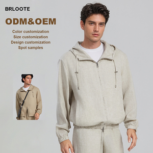 New Linen/Cotton <strong>Waterproof</strong> Windproof Eco-Friendly Breathable <strong>Thin</strong> Luxury Spring Men's Casual Pure Color Zipper Hooded <strong>Jacket</strong> - Product Image 1