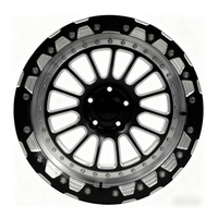 Jantes tout-terrain 4x4 pour pick-up et SUV, en alliage d'aluminium 6061-T6 forgé, 17 pouces, style Beadlock, à déport profond, noir brillant, moyeux Tank