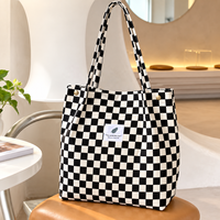 Sac fourre-tout en toile à carreaux avec logo personnalisé pour femmes, grande capacité, sac à bandoulière pour le shopping, vente en gros