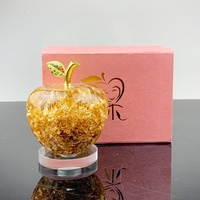 Ornement pomme en cristal de quartz transparent avec feuilles d'or, best-seller transfrontalier, cadeau de Noël créatif, boîte cadeau décorative