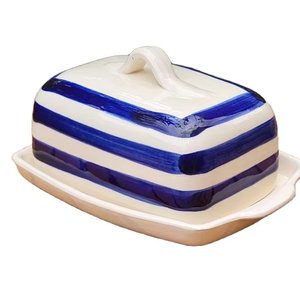 Plat à beurre peint à la main bleu et blanc <span class=keywords><strong>poterie</strong></span> <span class=keywords><strong>espagnole</strong></span> porte-beurre fait à la main et en céramique - Product Image 1