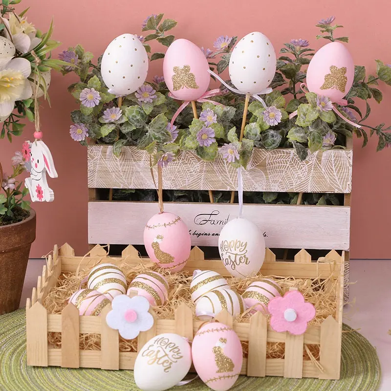 EAGLEGIFTS 행복한 부활절 장식 핑크 화이트 계란 꽃 어린이 선물 세트 부활절 장식 장식 홈 장식