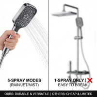 Ensemble de mitigeur de douche mural moderne gris canon de canon, à touches piano, avec jets de pluie, de massage et de pause, pour appartement, avec tête filtrante