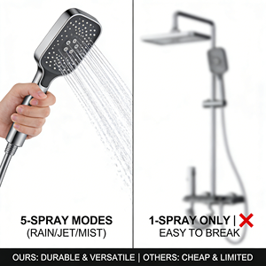 Juego de Mezclador de Ducha de Pared Moderno con Teclas de Piano en Gris Metálico, con Chorro de Lluvia, Masaje, Función de Pausa, Cabezal con Filtro para Apartamento - Product Image 6