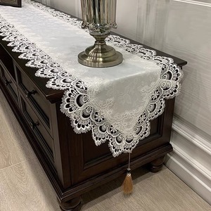 Luxury American Style Vintage Embroidered Lace Floral Tassel Decorative Polyester <strong>Dining</strong> <strong>Table</strong> <strong>Runner</strong> for Tea Art Coffee - Product Image 4