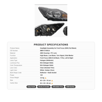 Faro Delantero de Repuesto con Lente Transparente de PC ABS y Conector de 7 Pines para Ford Focus 2009