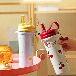 Thermos moderne en acier inoxydable 316L pour femmes avec conservation <span class=keywords><strong>de</strong></span> la chaleur et du froid, double usage, sangle <span class=keywords><strong>de</strong></span> ceinture, design portable - Product Image 1