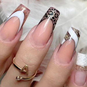 Faux ongles français à paillettes, 24 pièces/ensemble, sortie d'usine, kit de manucure réutilisable, faux ongles de haute qualité à presser, DIY - Product Image 3