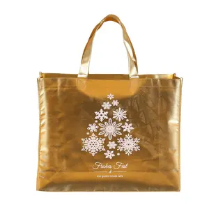 Wholesale custom shiny tote shopping metallic gold foils laminated fabric non woven fabric bag