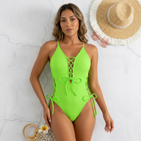 Maillot de bain une pièce monokini côtelé à lacets pour femme, vente en gros, personnalisé, tenue de festival des Caraïbes, taille plus 3XL