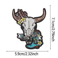 Parches Bordados al Estilo Retro Americano del Oeste, con Diseño de Toro, Calavera, Pistola, Rosa y Cactus, Adhesivos Termoadhesivos con Logotipo Personalizado, Venta al Por Mayor