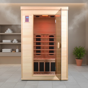 Sauna combiné infrarouge et vapeur en bois massif de pruche, moderne, pour 2 personnes, idéal pour appartement - Product Image 1