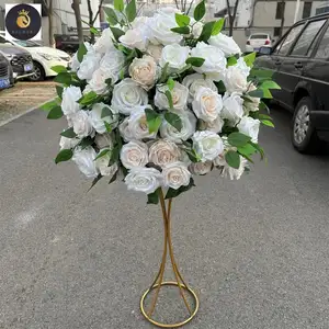 EV düğün mükemmel kalite 60cm çap şampanya güller karışık yeşillik yapay çiçek top