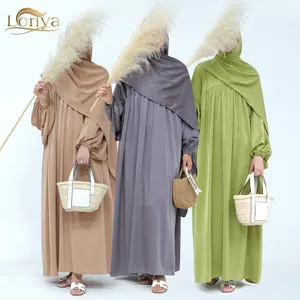 ملابس إسلامية للفتيات من Loriya طقم 2 من الساتان عادي عباية متواضعة فستان حجاب إسلامي عباية نسائية فساتين غير رسمية من دبي