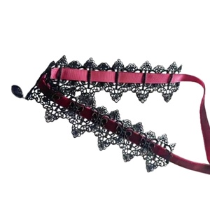 Bijoux de cou de Noël vin rouge dentelle foncée velours cravate tour de cou dentelle sangle et chaîne de collier - Product Image 4