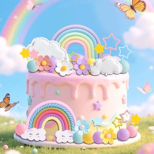 Set de Adornos para Pastel de Flores de Arcoíris, Decoraciones Coloridas para Pastel para Niños, Baby Shower, Fiesta de Cumpleaños - Product Image 6